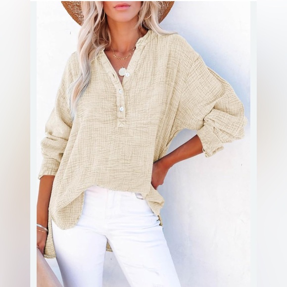 Dokotoo NEW Womens Casual Button V Neck Long Sleeve Solid Blouse M - Picture 1 of 9